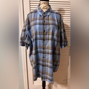 Arrow Men’s Blue and Brown Plaid Casual Button Down Shirt